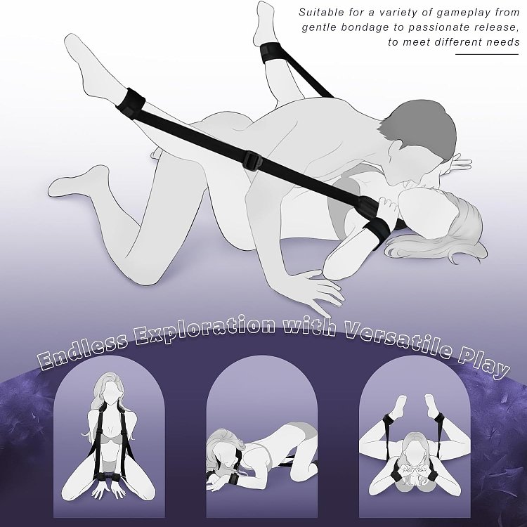 SMD Dominator, BDSM Neck, Handcuffs & Thigh/Ankle Restraint System, Black