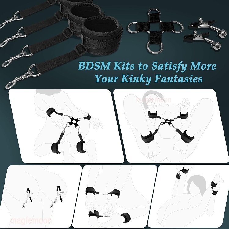 SMD Posture Mattress, Sex Pillow Cushion with Bondage Cuffs, Cross Strap & Nipple Clamps BDSM Kit
