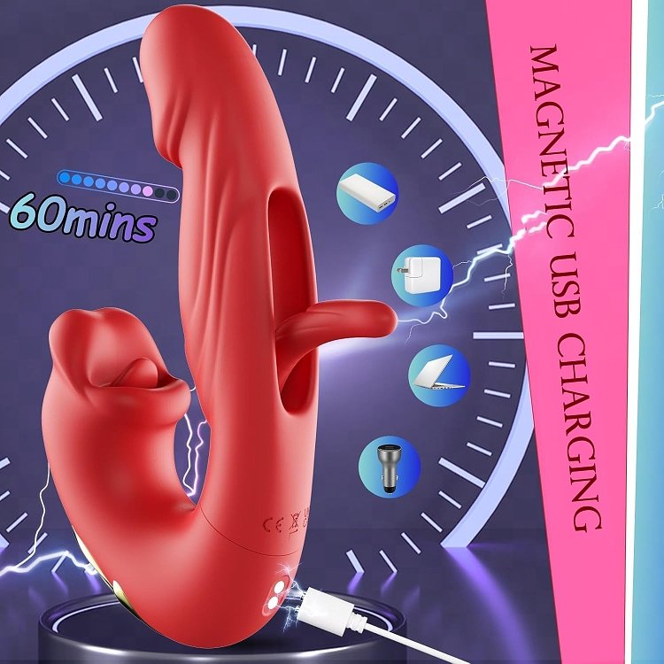 SMD Multitasker X3, Clitoral Licking, Flapping & G Spot Vibrator 3-in1 Πολυχρηστικός Δονητής με 9 Vibrating Modes, Red