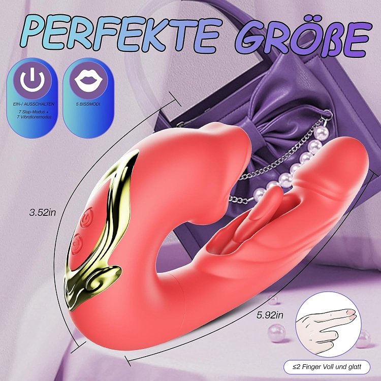 SMD Multitasker X3, Clitoral Licking, Flapping & G Spot Vibrator 3-in1 Πολυχρηστικός Δονητής με 9 Vibrating Modes, Red