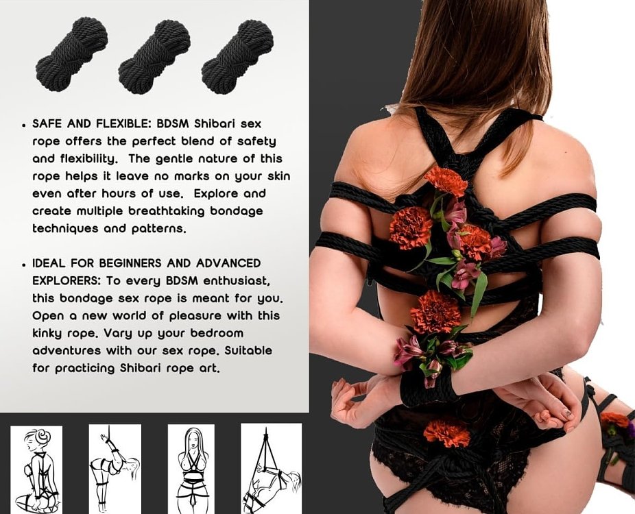 SMD Bound Bliss 10m., Σετ των 3τμχ, Shibari Bondage Rope with Metal Tip, BDSM Σχοινί Δεσίματος από Πολυεστέρα, Black
