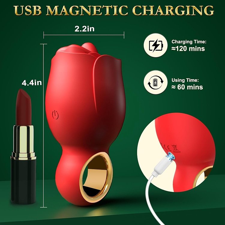 SMD New Sensation, Tongue Vibrator with 360° Rotated Licking Tongue & 8 Licking Modes, Clitoral & Nipple Stimulator, Rosegold