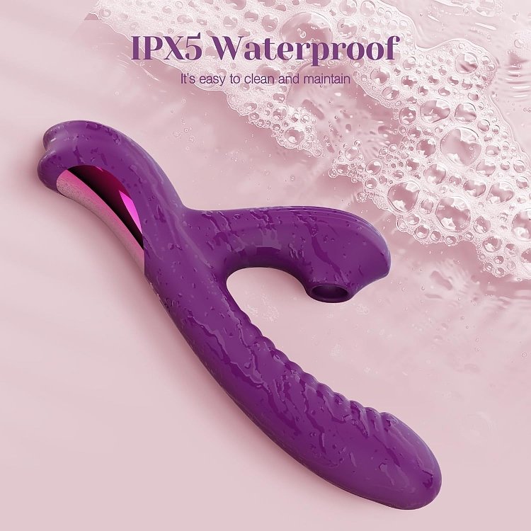 Tracy's Dog Beta Rabbit 3-in-1 Sucking Swing Vibrator, 3 Suction & 10 Vibration Modes, Purple