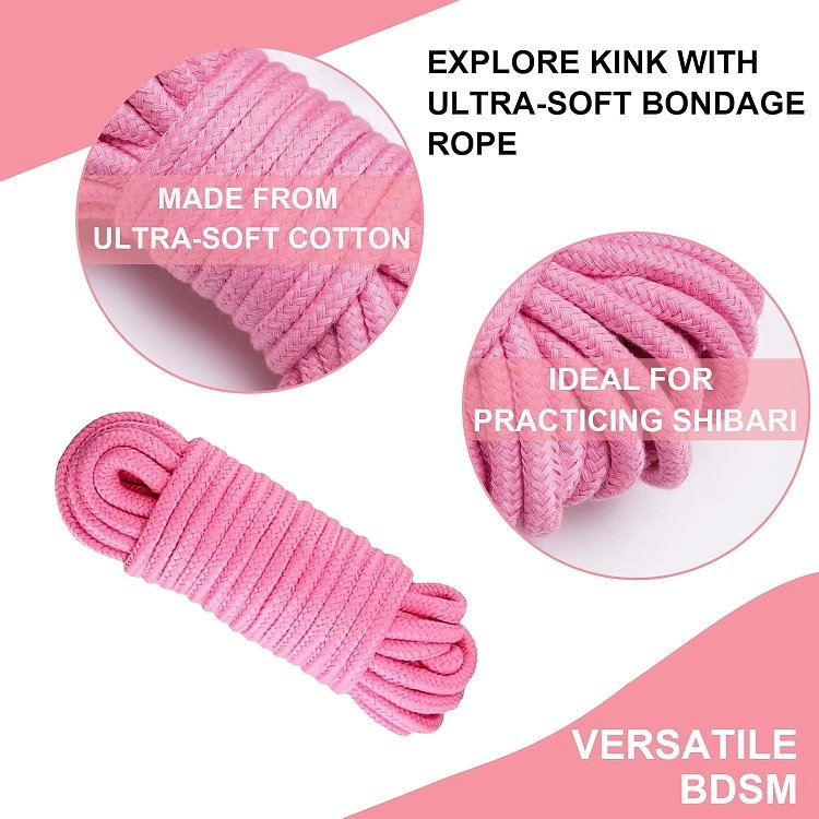 SMD Bow Tie 10m., Σετ των 3τμχ, Hemp Rope with Metal Tip, BDSM Σχοινί Δεσίματος Βαμβακερό, Pink
