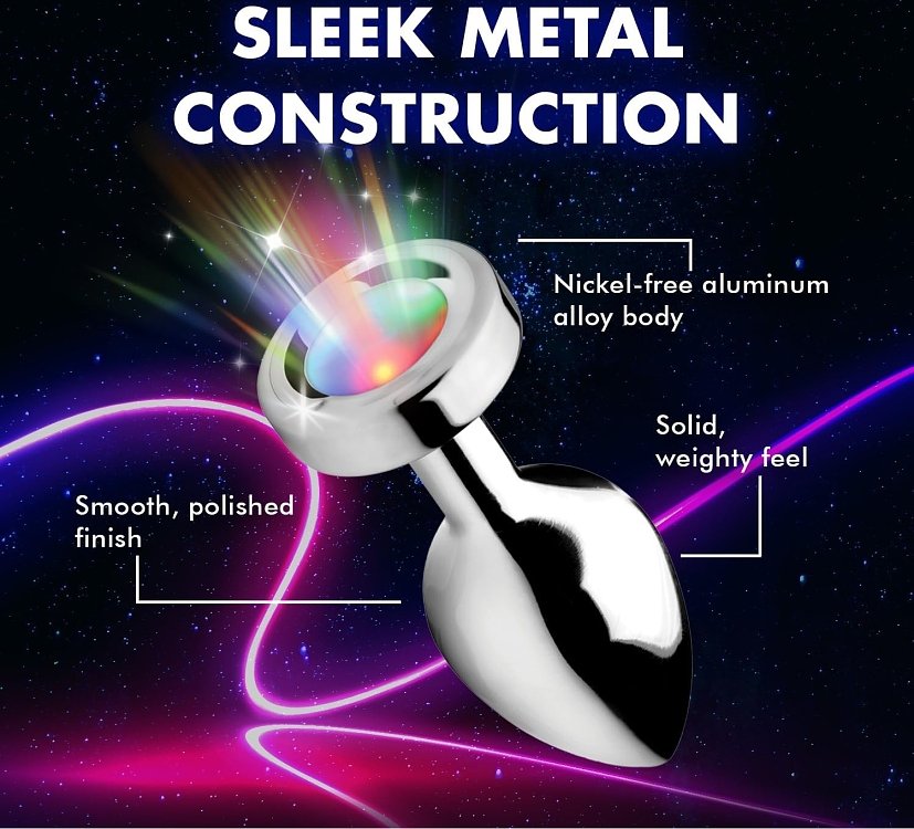SMD Light Up Booty Butt Plug, Μεταλλική Πρωκτική Σφήνα με Led Light Show, 7cm, Silver