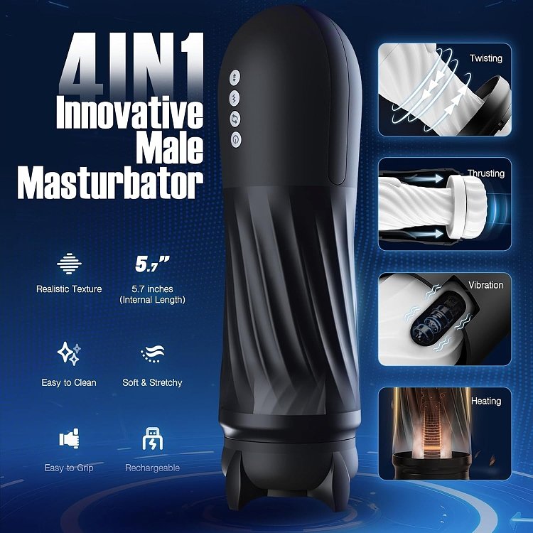 Tracy's Dog Steelcan Automatic Male Masturbator, 3 Twisting and 5 Thrusting Vibration Modes, Heating Function, Black