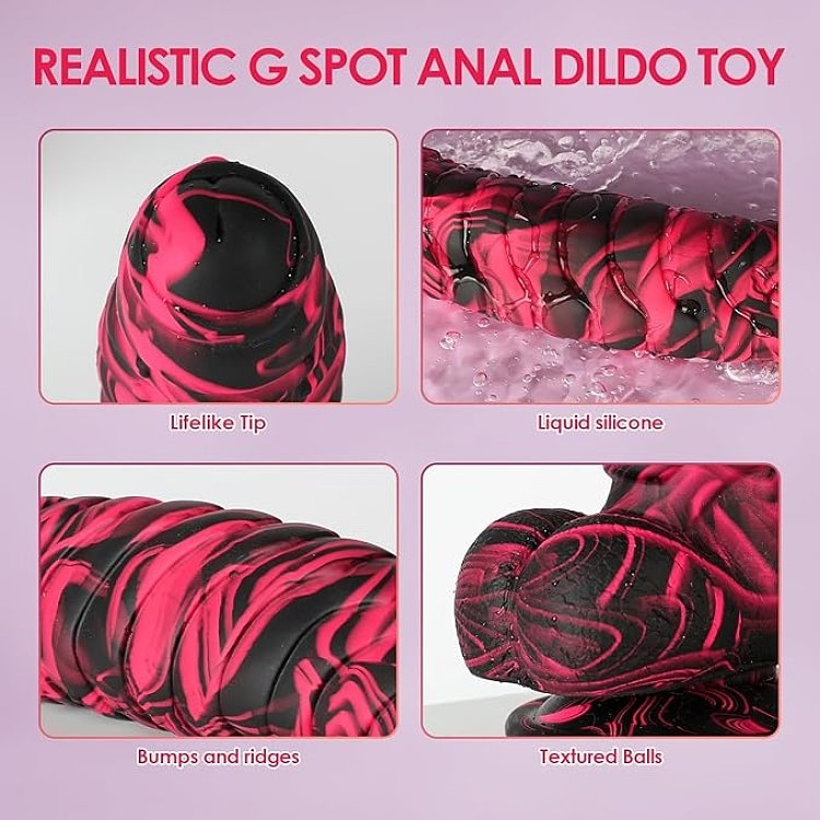 SMD Prodigy Red, Realistic Fantasy Thick Dildo 21cm, Red / Black