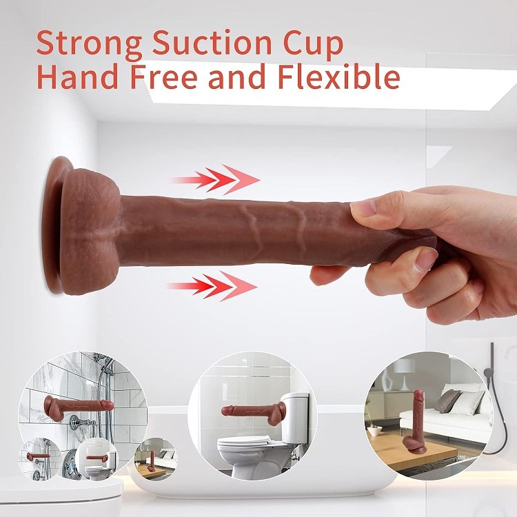 SMD Mr. Big, Realistic Dildo with Dual Layer Silicone, Ρεαλιστικό Ομοιώμα Πέους με Όρχεις και Βεντούζα, 22cm, Brown