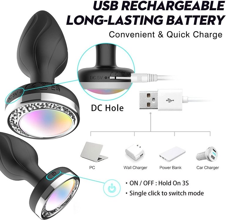 SMD Vibra Plug Light Up, Remote Controlled Led Butt Plug Vibrator, Πρωκτική Led Σφήνα με Δόνηση με Χειρισμό μέσω Remote, Black