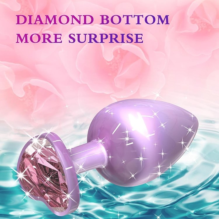 SMD Butt Plug, Πρωκτική Σφήνα S 7cm, Purple / Pink Heart