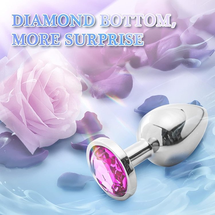 SMD Butt Plug, Πρωκτική Σφήνα S 7cm, Silver / Pink Diamond