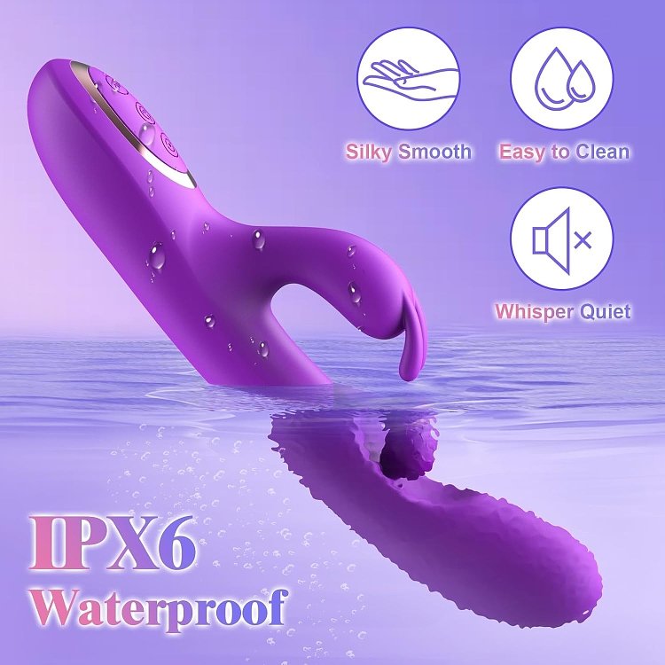 SMD Aurora Rabbit Swinging Silicone Vibrator, 7 Vibration Modes & 10 G-Spot Stimulation Modes, 24cm, Royal Purple