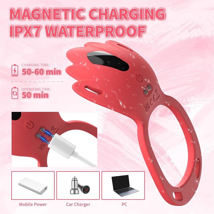 SMD Dual Vibe, 2 in 1 App Controlled Wearable Clitoral Vibrator & Penis Ring Vibrator, 9 Vibration Modes, Red