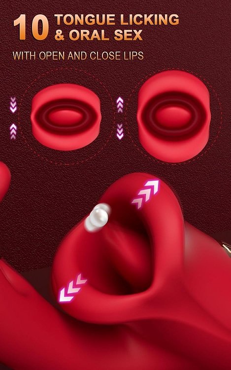SMD Multitasker, Clitoral Licking, Flapping and G Spot Vibrator 3-in1, Διπλός Δονητής με 9 Vibrating Modes, Red
