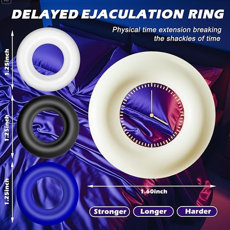 SMD Stay Hard Penis Rings Set, Comfort Fit Δαχτυλίδια Στύσης Σιλικόνης, Black/Blue/Transparent, 3τμχ