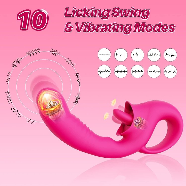 SMD Double Trouble Clitoral Licking and G Spot Vibrator 2-in1, Double Vibrator with 10 Vibrating Modes, Fuchsia