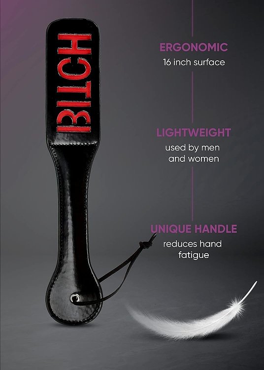 SMD BXTCH Fetish Spanking Paddle Series, BDSM Imprint Spanking Paddle, Faux Leather, 32cm, Black/Red