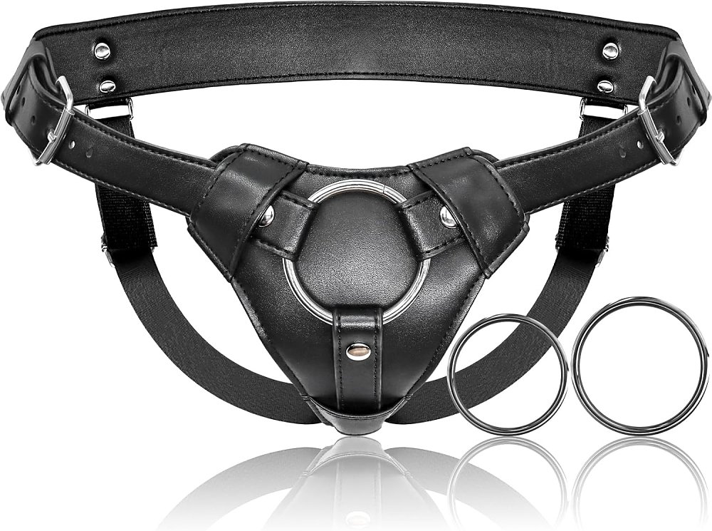 SMD Let's Unite, Strap On Harness by Vegan Leather & Adjustable Waist and Thighs, Black