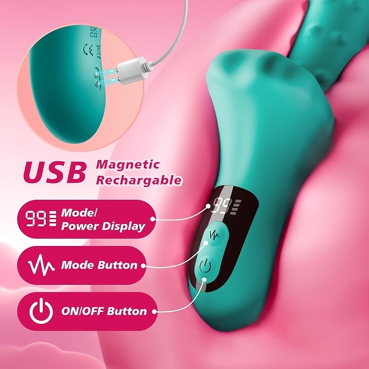 SMD Erotikon, Rose Clitoral Stimulation and G Spot Vibrator 2-in1, Διπλός Δονητής με 27 Stimulating Modes, Green