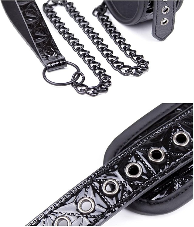 SMD NoirGuard, Leather Choker and Chain Leash, Περιλαίμιο με Λουρί Αλυσίδας, Black
