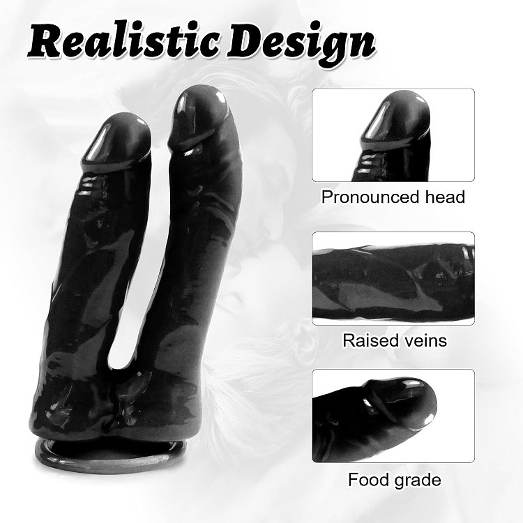 SMD Twisted Twins, Double Ended Realistic Dildo, Suction Cup Base, 16-18cm, Black