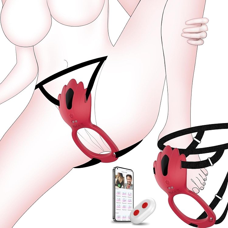 SMD Dual Vibe, 2 in 1 App Controlled Wearable Clitoral Vibrator & Penis Ring Vibrator, 9 Vibration Modes, Red