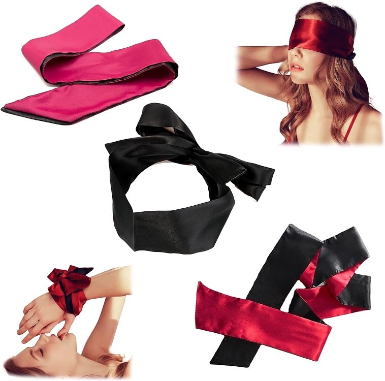 SMD Prime Instict, BDSM Satin Band Blindfold, Σατέν Μάσκα Ματιών 150cm, Black/Red