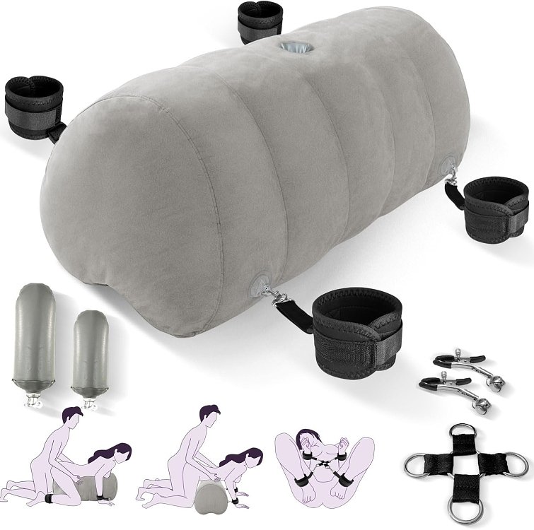SMD Posture Mattress, Sex Pillow Cushion with Bondage Cuffs, Cross Strap & Nipple Clamps BDSM Kit