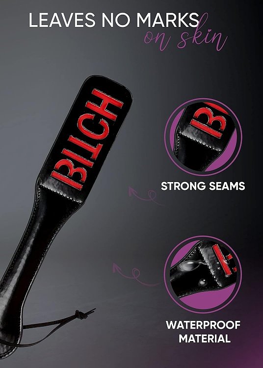 SMD BXTCH Fetish Spanking Paddle Series, BDSM Imprint Spanking Paddle, Faux Leather, 32cm, Black/Red