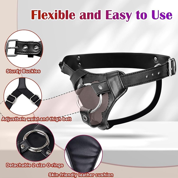 SMD Let's Unite, Strap On Harness by Vegan Leather & Adjustable Waist and Thighs, Black