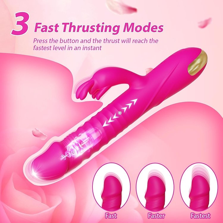 SMD Holy Motors, Rabbit Clitoral Stimulation and G Spot Vibrator 2-in1, Διπλός Δονητής με 3 Thrusting & 10 Vibrating Modes, Pink