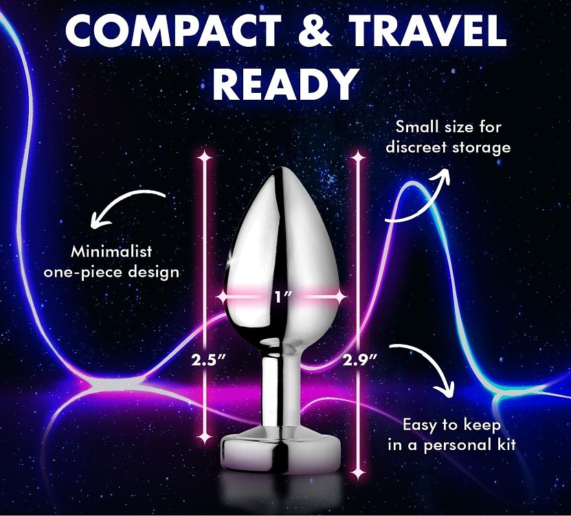 SMD Light Up Booty Butt Plug, Μεταλλική Πρωκτική Σφήνα με Led Light Show, 7cm, Silver