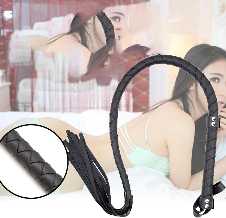 SMD Stud, Leather Whip and Flogger, BDSM Μαστίγιο 85cm, Black