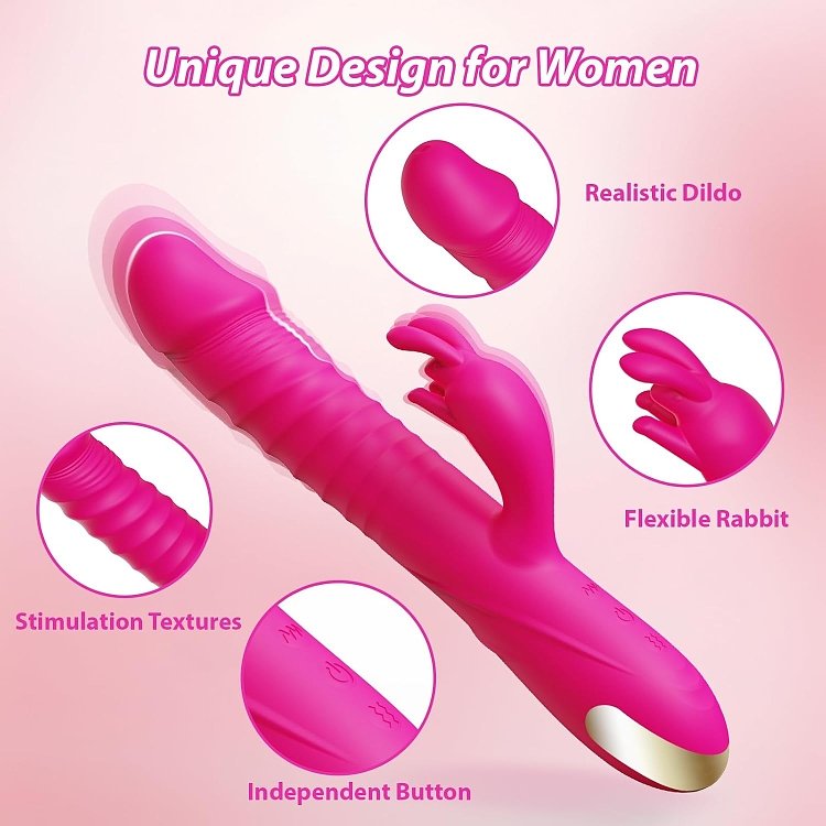 SMD Holy Motors, Rabbit Clitoral Stimulation and G Spot Vibrator 2-in1, Διπλός Δονητής με 3 Thrusting & 10 Vibrating Modes, Pink