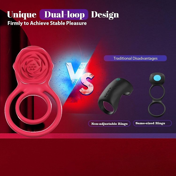 SMD Rose Ring, 2-in-1 Vibrating Cockring with Clitoral Stimulator, Δαχτυλίδι Πέους & Κλειτορίδας Δονούμενο Σιλικόνης, Pink