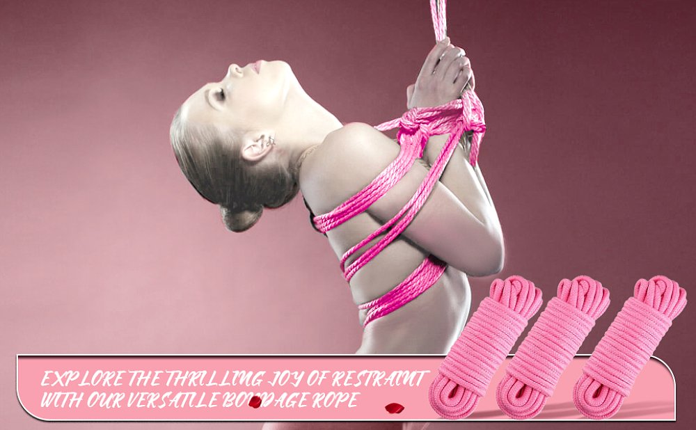 SMD Bow Tie 5m., Σετ των 3τμχ, Hemp Rope with Metal Tip, BDSM Σχοινί Δεσίματος Βαμβακερό, Pink
