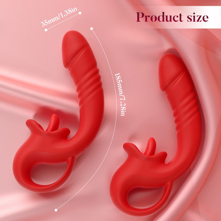 SMD Double Trouble Thruster Clitoral Licking & G-Spot Thrusting Vibrator, Διπλός Δονητής 10 Licking & Thrusting Modes, Red