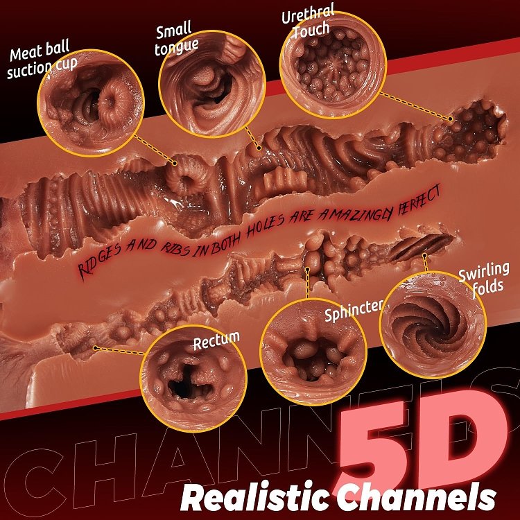 SMD Vixen Destiny, 2-in-1 Masturbator with 3D Textured Realistic Pussy & Ass, Brown