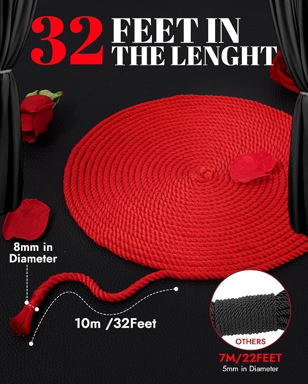 SMD Bow Tie 10m., Σετ των 3τμχ, Hemp Rope with Metal Tip, BDSM Σχοινί Δεσίματος Βαμβακερό, Red