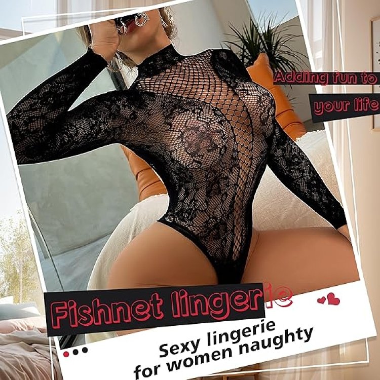 SMD Naughty Time Noir Intimate Series, Fishnet & Lace See-Through Sexy BodySuit, Διχτυωτό Αισθησιακό Bodysuit, One Size