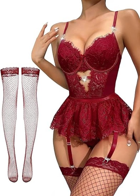 SMD Scarlet Allure Set, Underwire Teddy, Mini Skirt & Adjustable Garters, Σετ Sexy Εσώρουχα, Φούστα & Ζαρτιέρες - PARENT