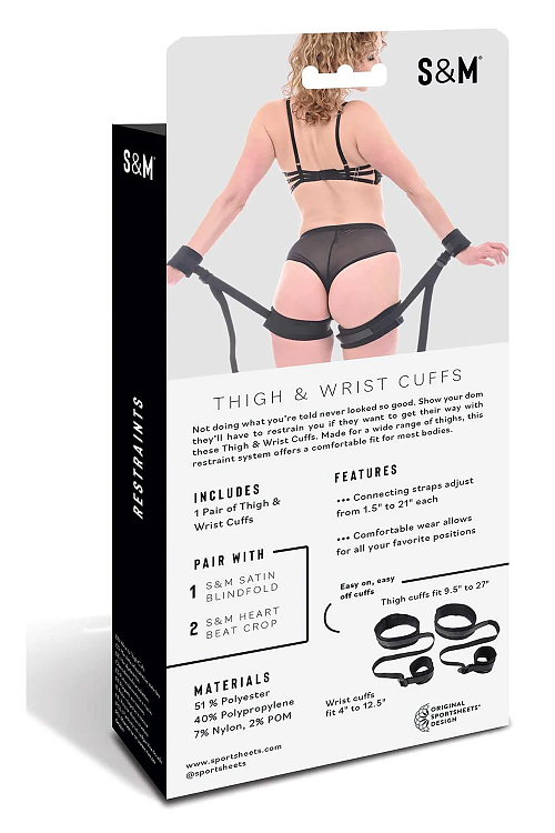 Sportsheets Sex And Mischief Brat Thigh And Wrist Cuffs, BDSM Star Δεσίματος Μηρού με Καρπό, Black
