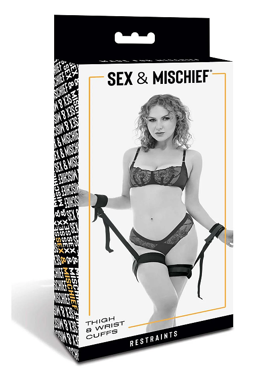 Sportsheets Sex And Mischief Brat Thigh And Wrist Cuffs, BDSM Star Δεσίματος Μηρού με Καρπό, Black