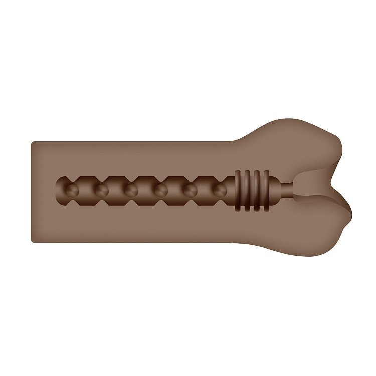 SMD Vixen Trio Fun, Set of 3 Masturbators with 3D Textured Realistic Pussy, Ass & Mouth + Vibrating Ring, Brown