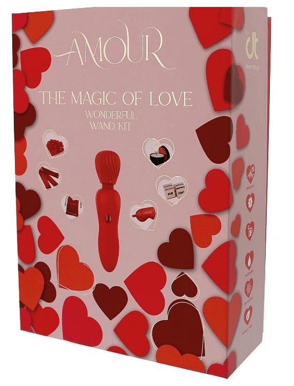 DreamToys Amour the Magic Of Love Vibrator Wand & Foreplay Couples Gift Kit, 6 Accessories, Red