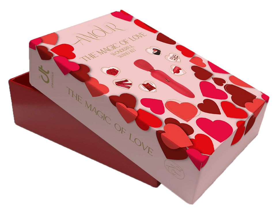 DreamToys Amour the Magic Of Love Vibrator Wand & Foreplay Couples Gift Kit, 6 Accessories, Red