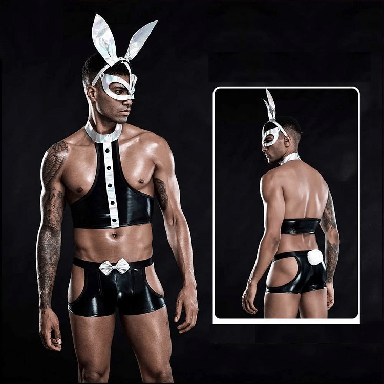 SMD Bunnie Servant, Rabbit Cosplay Leather Outfit & Mask, Black