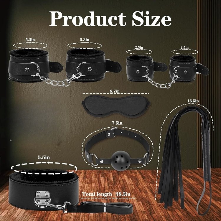 SMD Erotique - First Ties Bondage & Restraint Starter Kit, Complete BDSM Set with 7 Accessories in Vegan Leather, Black