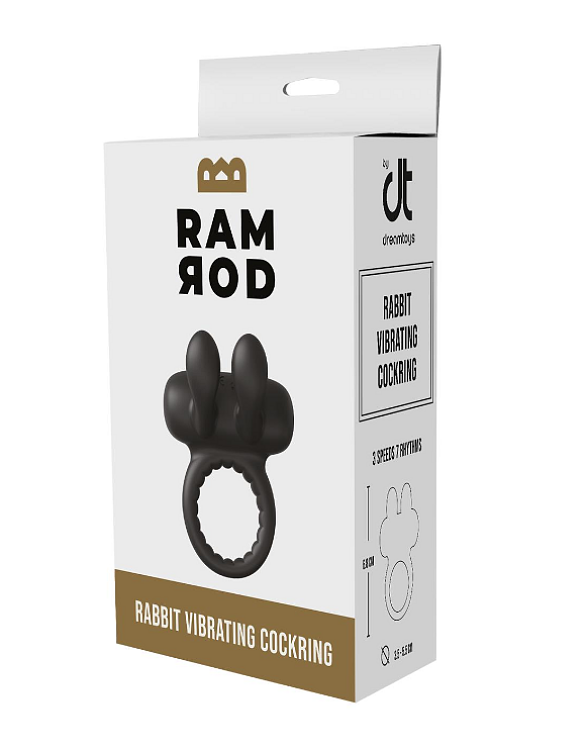 Dream Toys Ramrod Rabbit, Vibrating Cockring, Δαχτυλίδι Πέους Δονούμενο Σιλικόνης, Black