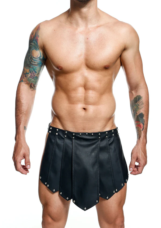 MOB Eroticwear DNGEON Roman Leather Skirt, Men's Gladiator Leather Skirt, One Size, Black